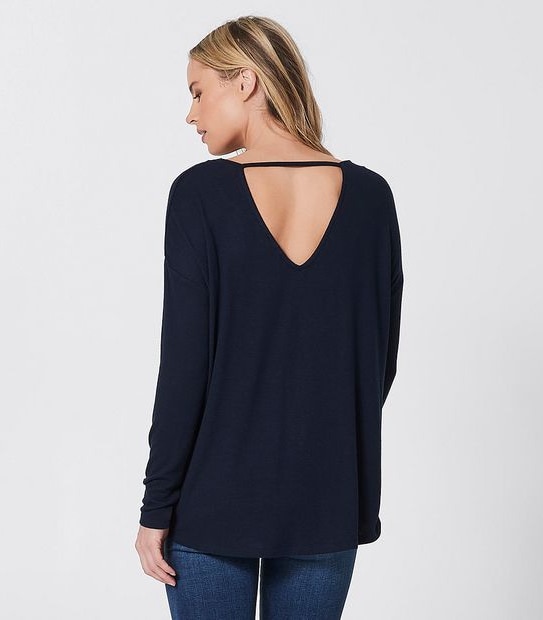 Lily Loves Long Sleeve V-Back Jumper - Navy Blue Marle
