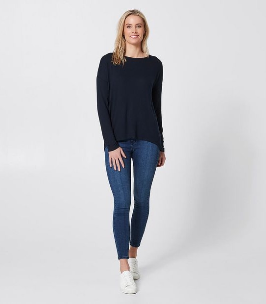 Lily Loves Long Sleeve V-Back Jumper - Navy Blue Marle