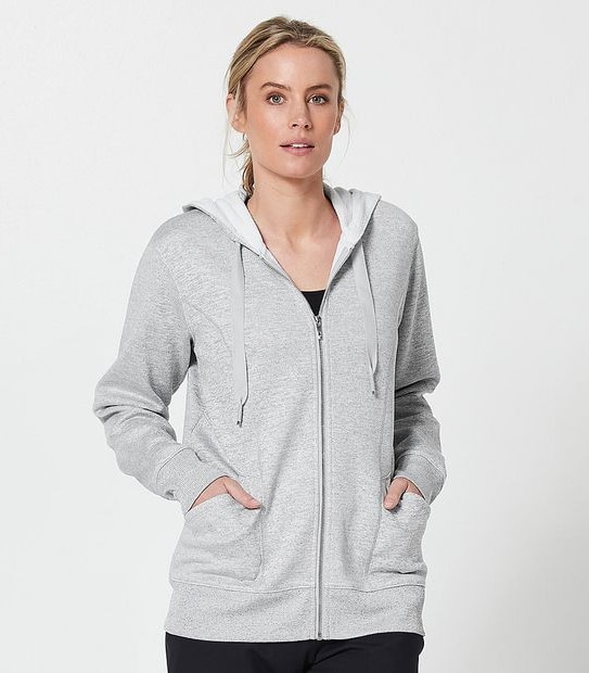 Active Zip Through Textured Hoodie Jumper - Light Grey Marle