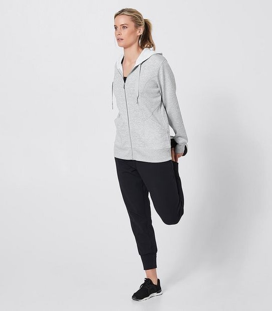 Active Zip Through Textured Hoodie Jumper - Light Grey Marle
