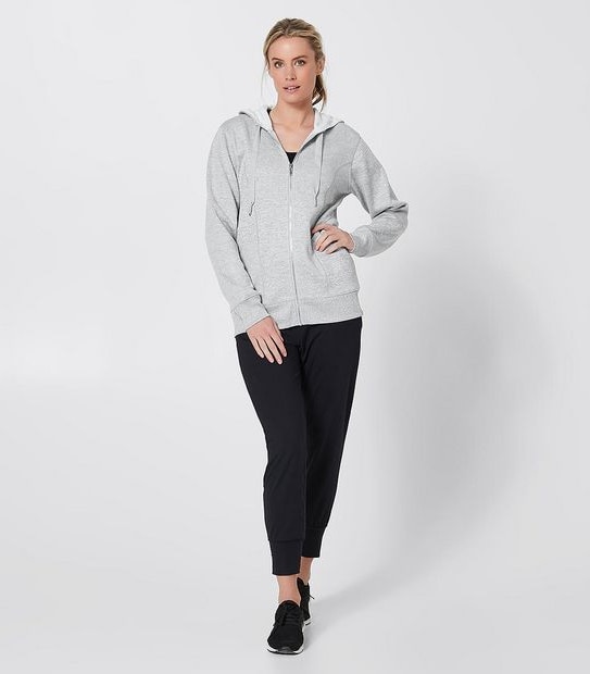 Active Zip Through Textured Hoodie Jumper - Light Grey Marle