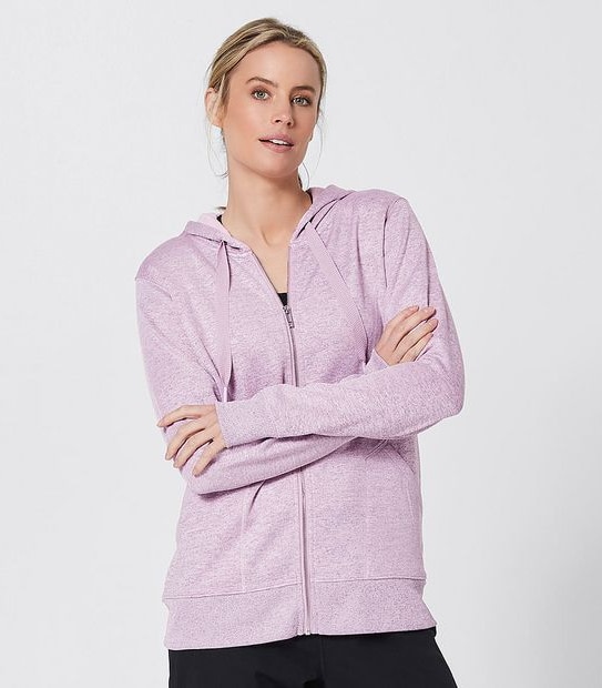 Active Zip Through Textured Hoodie Jumper - Pink Marle
