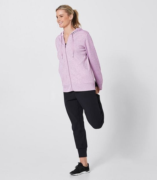 Active Zip Through Textured Hoodie Jumper - Pink Marle