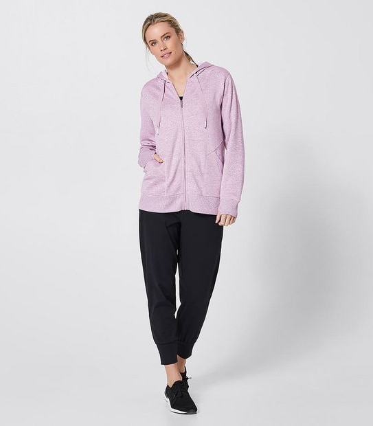 Active Zip Through Textured Hoodie Jumper - Pink Marle