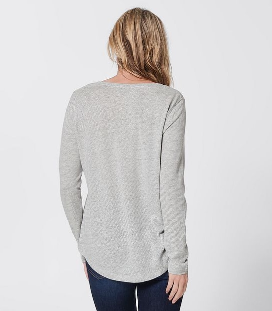Linen Blend V-Neck Top - Grey Marle Stripe