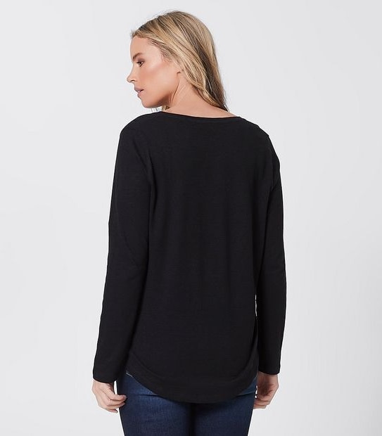 Linen Blend V-Neck Top - Black