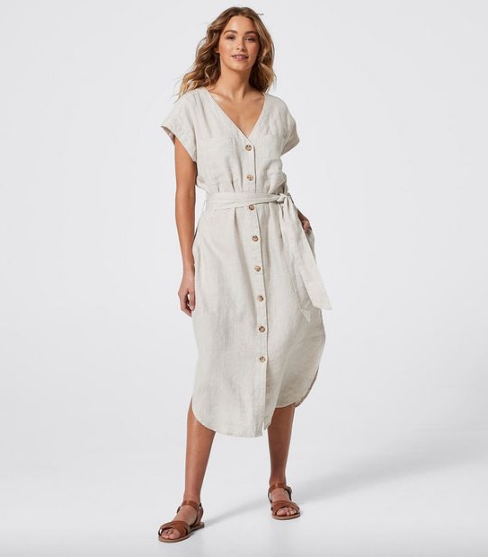 Short Sleeve European Linen Shift Dress