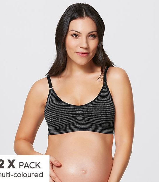 Maternity 2 Pack Seamfree Wirefree Bra: Style: CN1370 - Black/Grey