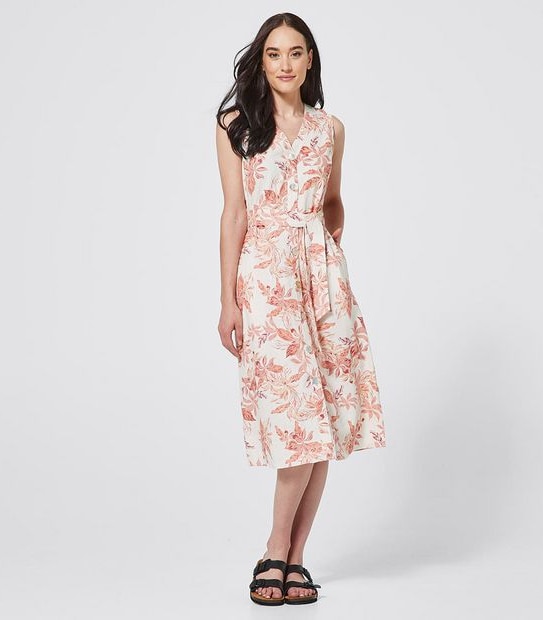 Piping Hot Button Through Linen Blend Midi Dress