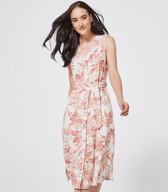 Piping Hot Button Through Linen Blend Midi Dress
