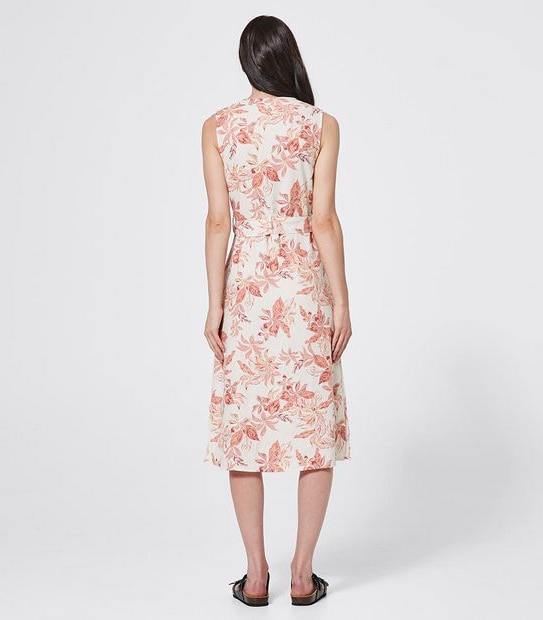 Piping Hot Button Through Linen Blend Midi Dress