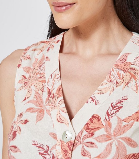 Piping Hot Button Through Linen Blend Midi Dress