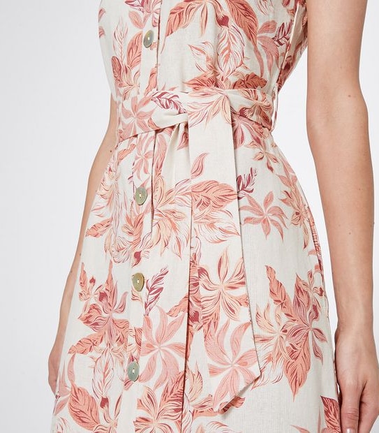 Piping Hot Button Through Linen Blend Midi Dress