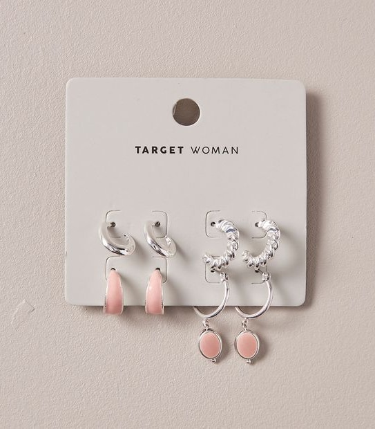 4 Pack Mixed Hoop Earrings - Silver