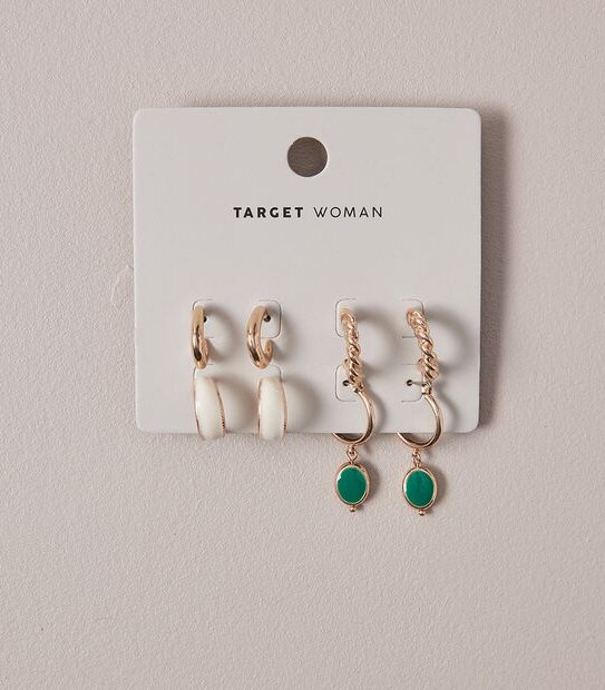 4 Pack Mixed Hoop Earrings - Gold