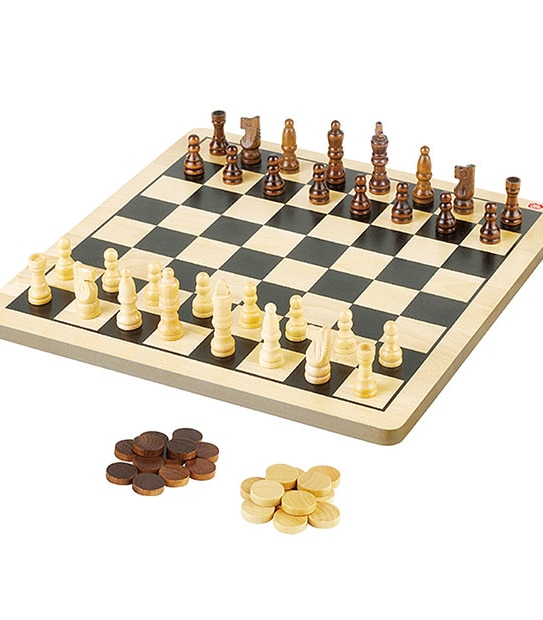 Wooden Chess + Draughts Set