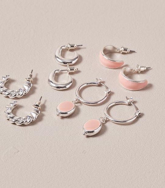 4 Pack Mixed Hoop Earrings - Silver