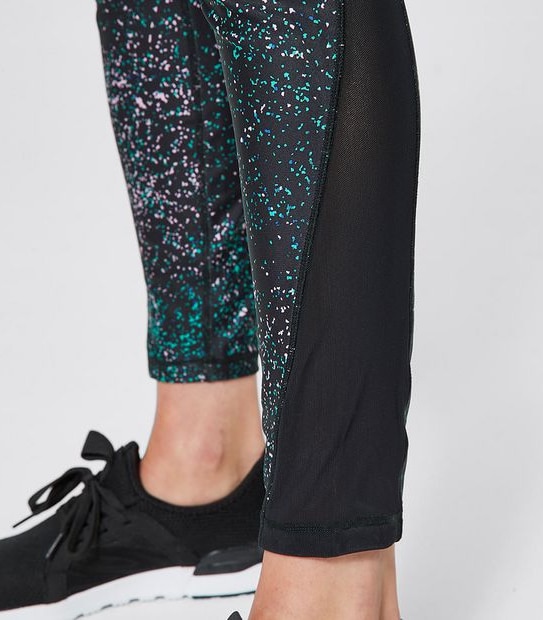 Active Full Length Mesh Panelled Tights - Black Print