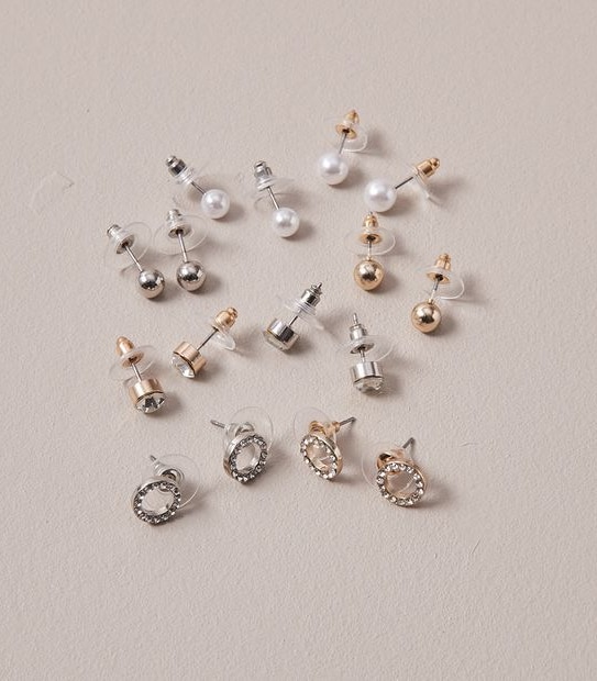 8 Pack Mixed Pearl and Diamante Stud Earrings