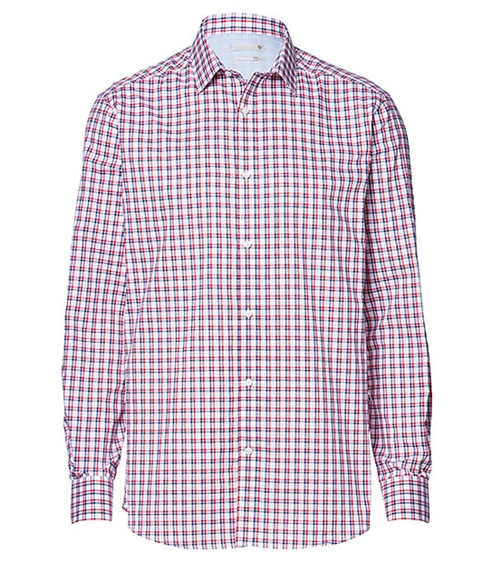 Men's Long Sleeve Tailored Check Shirt - Red Check