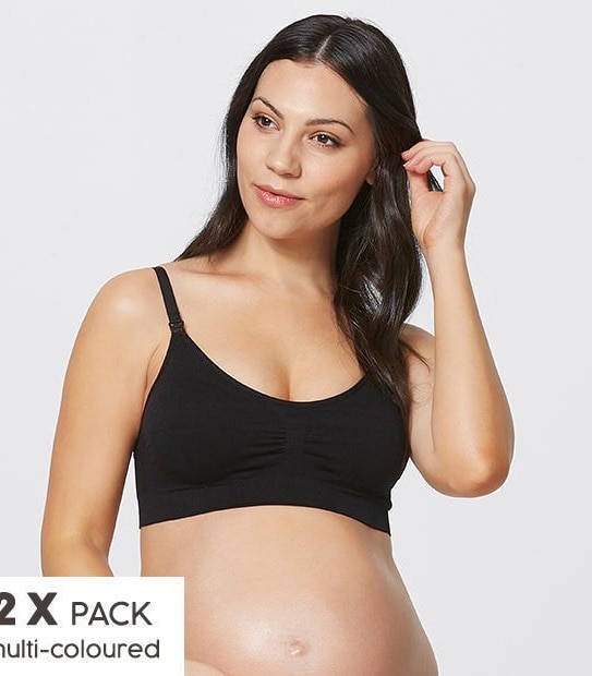 Maternity 2 Pack Seamfree Wirefree Bra: Style: CN1370 - Black/Grey