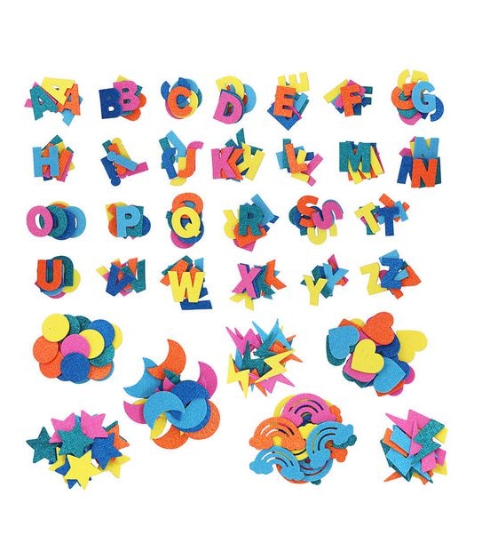 Alphabet and Shapes Glitter Foam Stickers 
