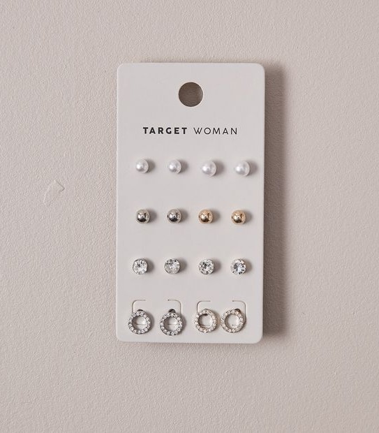 8 Pack Mixed Pearl and Diamante Stud Earrings