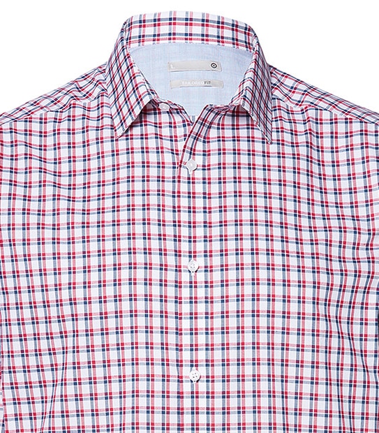 Men's Long Sleeve Tailored Check Shirt - Red Check