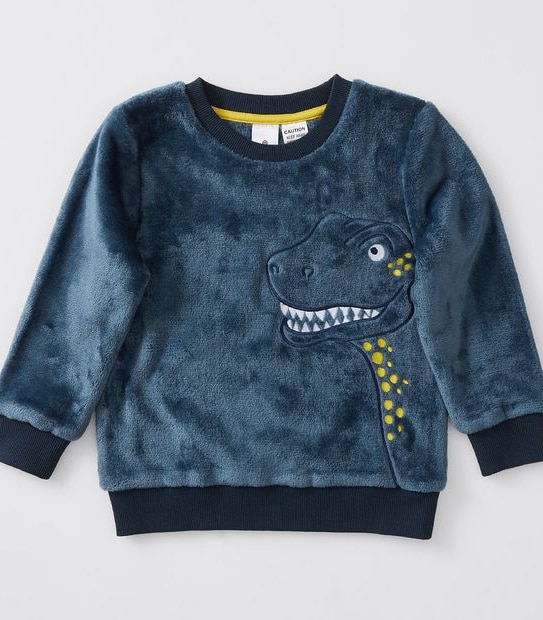 Long Sleeve Dinosaur Fleece Pyjama Set - Blue