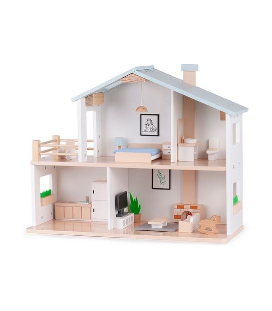 Wooden Two Level Doll House with Furniture