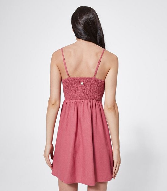 Piping Hot Button Through Linen Blend Mini Dress
