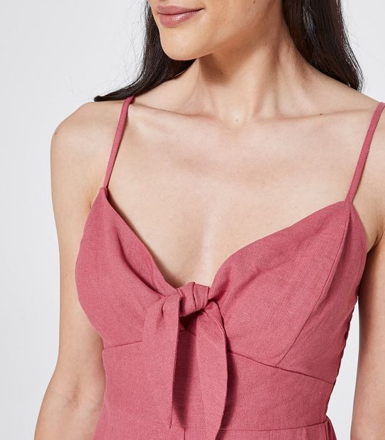 Piping Hot Button Through Linen Blend Mini Dress