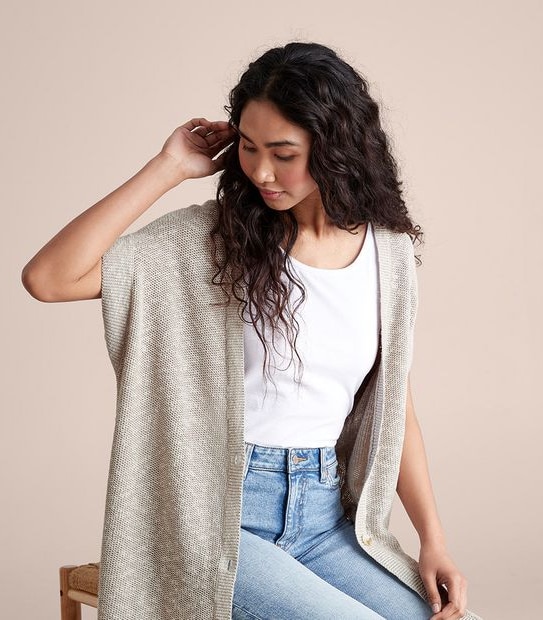 Linen Blend Sleeveless Cardigan