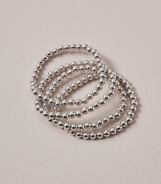 4 Pack Beaded Stretchy Bracelet - Silver