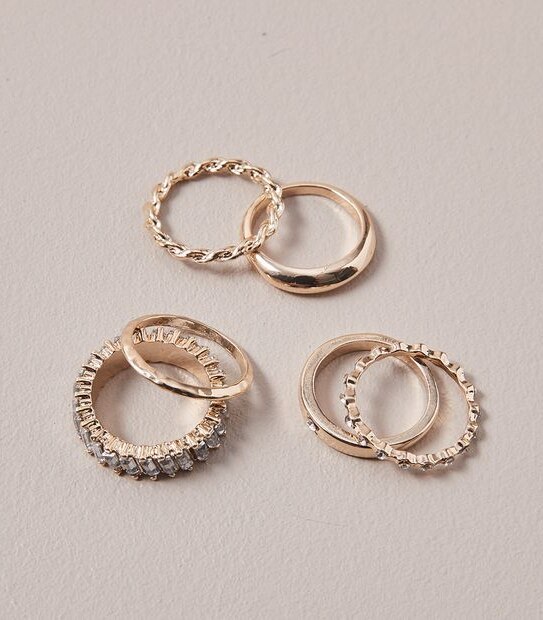 6 Pack Mixed Rings - Gold