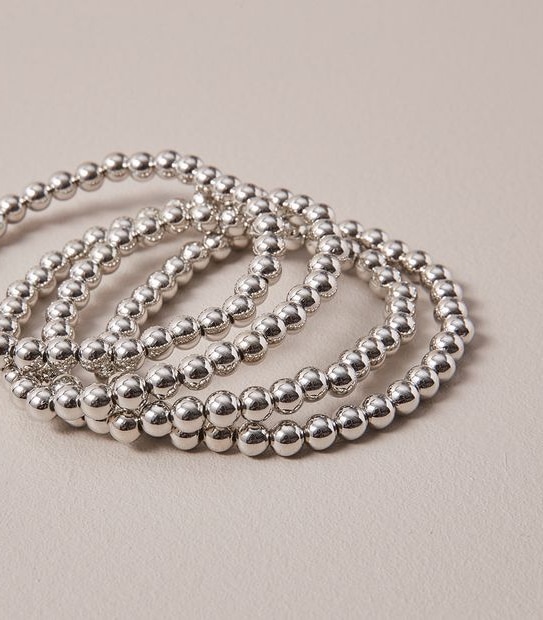 4 Pack Beaded Stretchy Bracelet - Silver