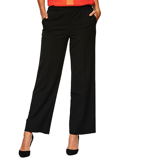 Elastic Waist Wide Leg Pants - Black