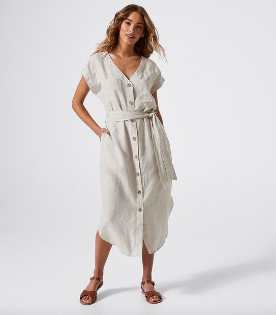 Short Sleeve European Linen Shift Dress