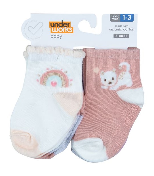 Underworks Baby 4 Pack Crew Socks