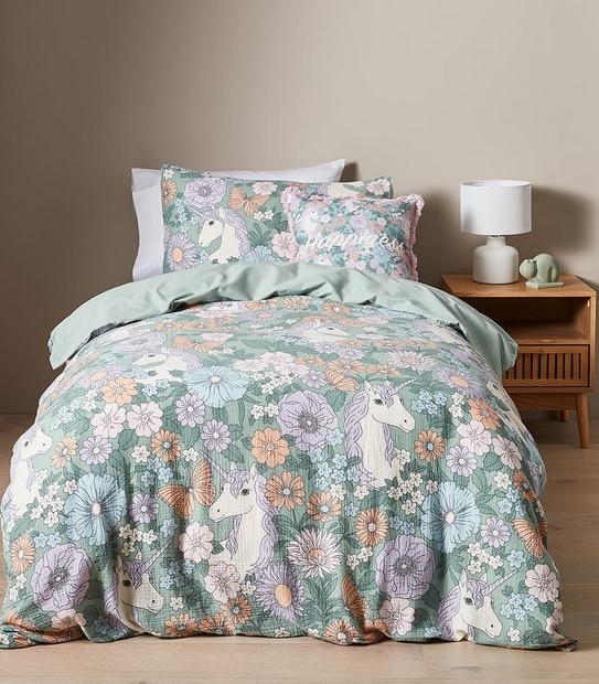 Leah Flora Unicorn Quilt Cover Set