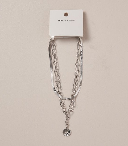 Layered Snake Chain Necklace - Silver