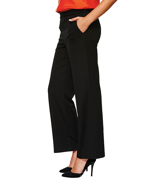 Elastic Waist Wide Leg Pants - Black