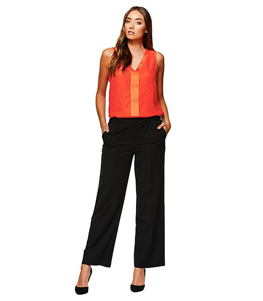Elastic Waist Wide Leg Pants - Black