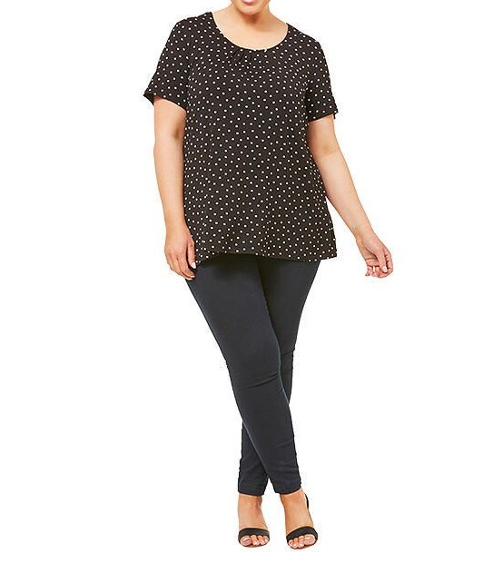 Belle Curve Pleated Front Print T-Shirt - Black/ White 3 of 4