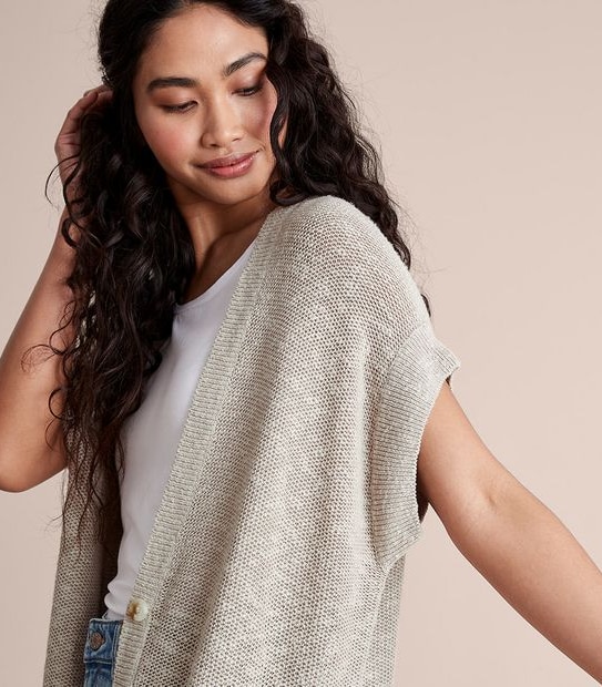 Linen Blend Sleeveless Cardigan