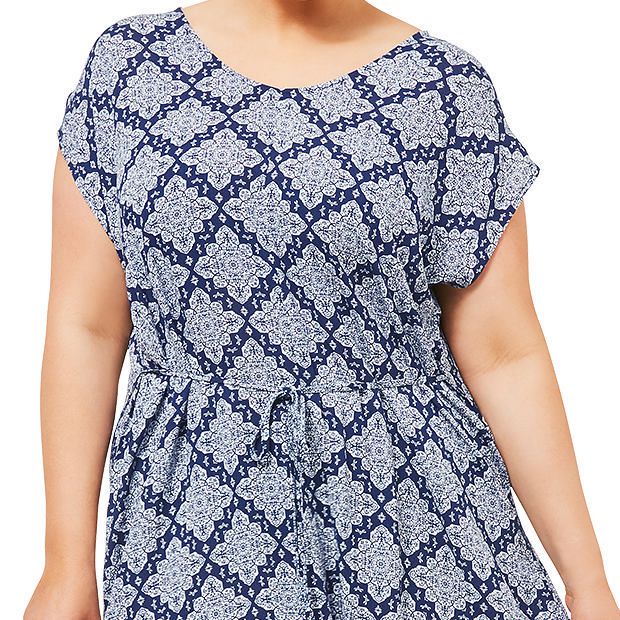 Belle Curve Cross Back Printed Maxi Dress - Navy Blue/ White | Target Australia