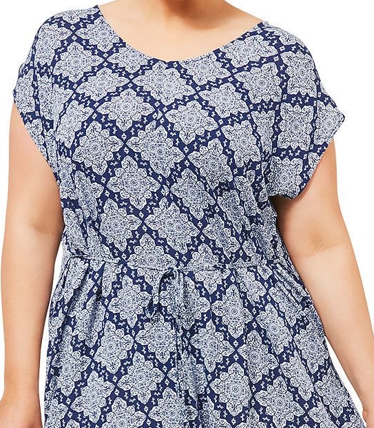 Belle Curve Cross Back Printed Maxi Dress - Navy Blue/ White