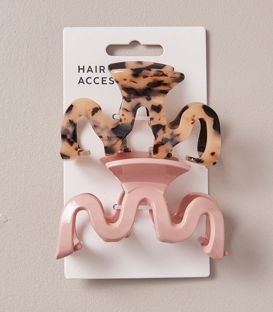 2 Pack Large Wavy Claw Clips  - Pink/Tortoishell