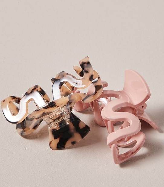 2 Pack Large Wavy Claw Clips  - Pink/Tortoishell