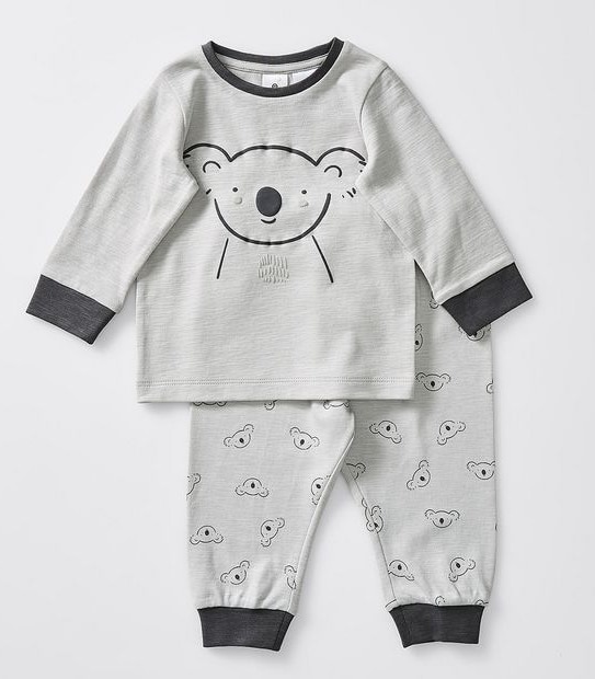 Baby Organic Cotton Koala Print Pyjama Set - Grey